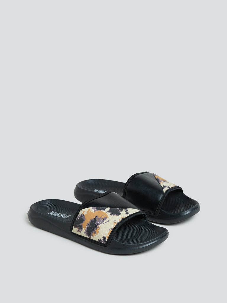 SOLEPLAY Black Abstract-Printed Slides